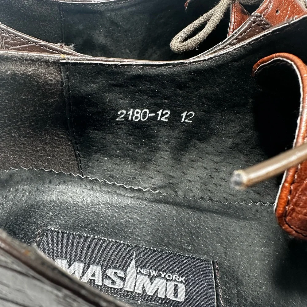 Masimo New York Oxford‎ Mens 12 Brown Croc Embossed Two Tone Square Toe 2180-12